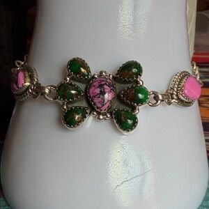 Sterling Sliver Cherry blossom Dahlia  and Irish Dahlia Stone Bracelet